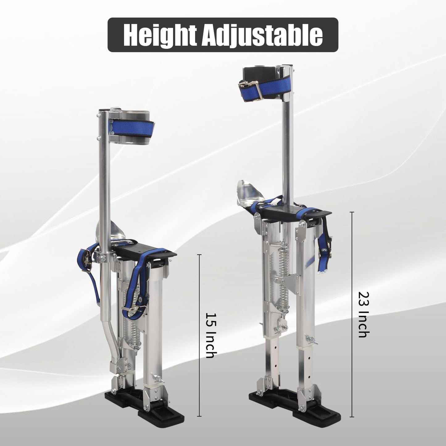 TBAPFS Drywall Stilts 15-23 Inch Height Adjustable Lifts Aluminum Tool for Painting Finishing Pruning Branches Cleaning - Silver (15" - 23")
