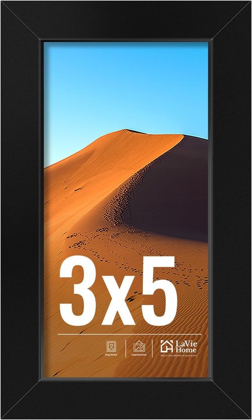 LaVie Home 3x5 Picture Frame - Classic Black Frame with HD Plexiglass for Vertical/Horizontal Display