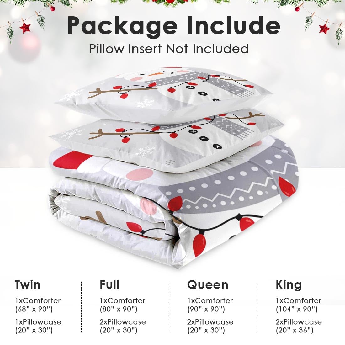 WeCozy Full Size Comforter Set with 2 Pillowcases, Christmas Gray Cute Santa Snowman Soft 3 Pcs Bedding for Kids and Adults Bedroom Bed Decor