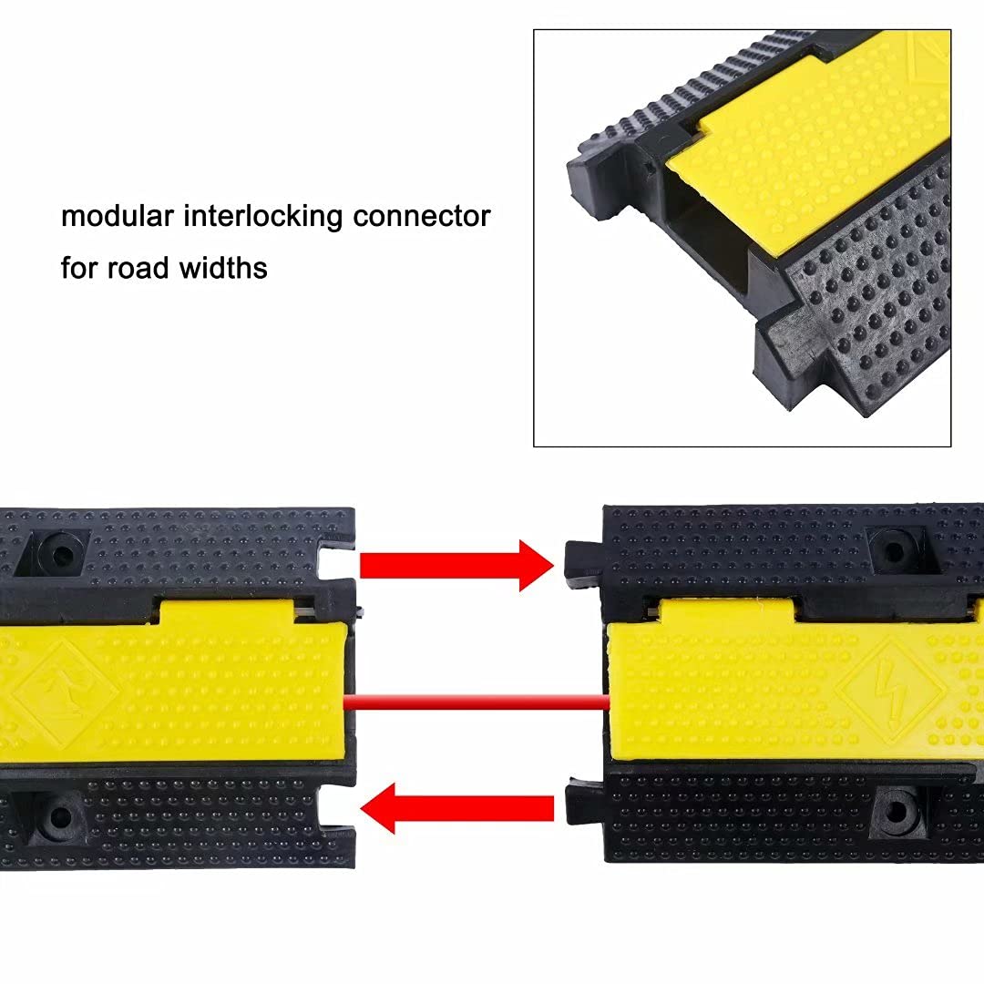 YONSHENG Rubber Cable Ramp Cord Cover Cable Protector Ramps Wire Hose Protective 1 Channel 22000Lbs Load Capacity Traffic Speed Bump for Asphalt Concrete Gravel Driveway Indoor Outdoor, 5 Pack