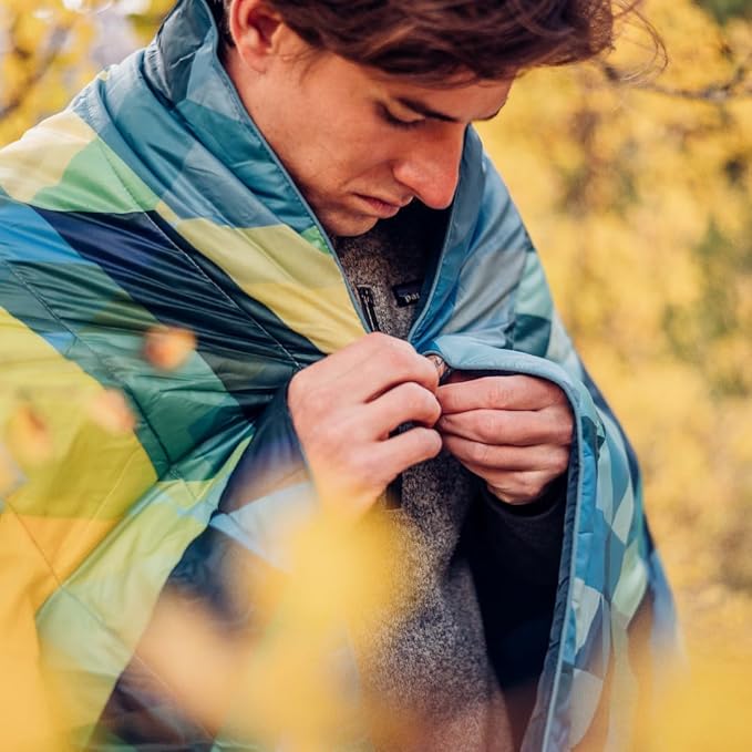 Rumpl Original Puffy Blanket - Warm, Water-Resistant Camping Blanket with 100% Recycled Synthetic Insulation, 52"x75", Original Puffy V1, Teton Fade