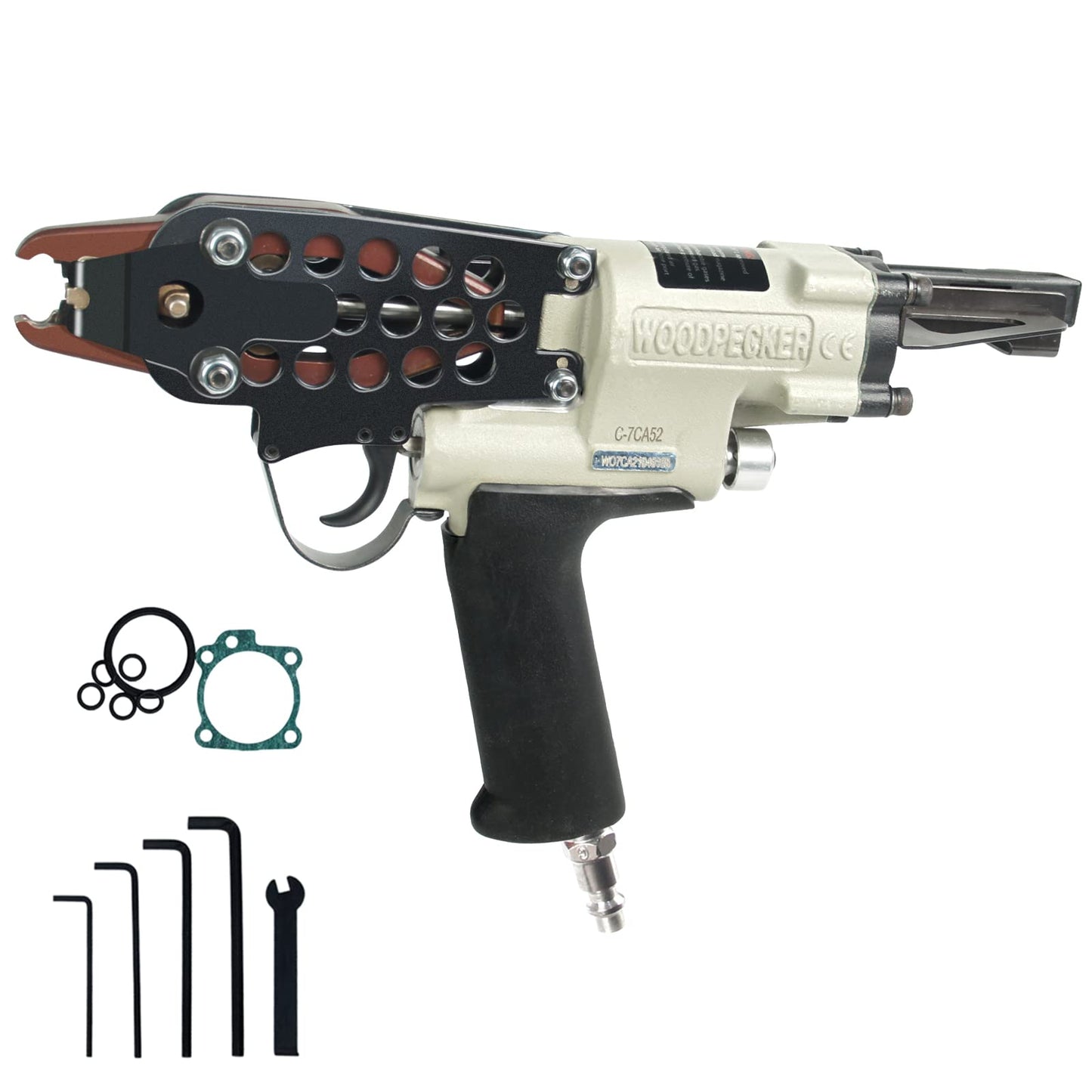 WOODPECKER C-7CA 15 Gauge 3/4-Inch Pneumatic Hog Ring Gun, 0.189" Closure Diameter, Small Loops, Air Hog Ring Piler Pneumatic C Ring Gun for Cages, Wire Mesh, Traps, Upholstery