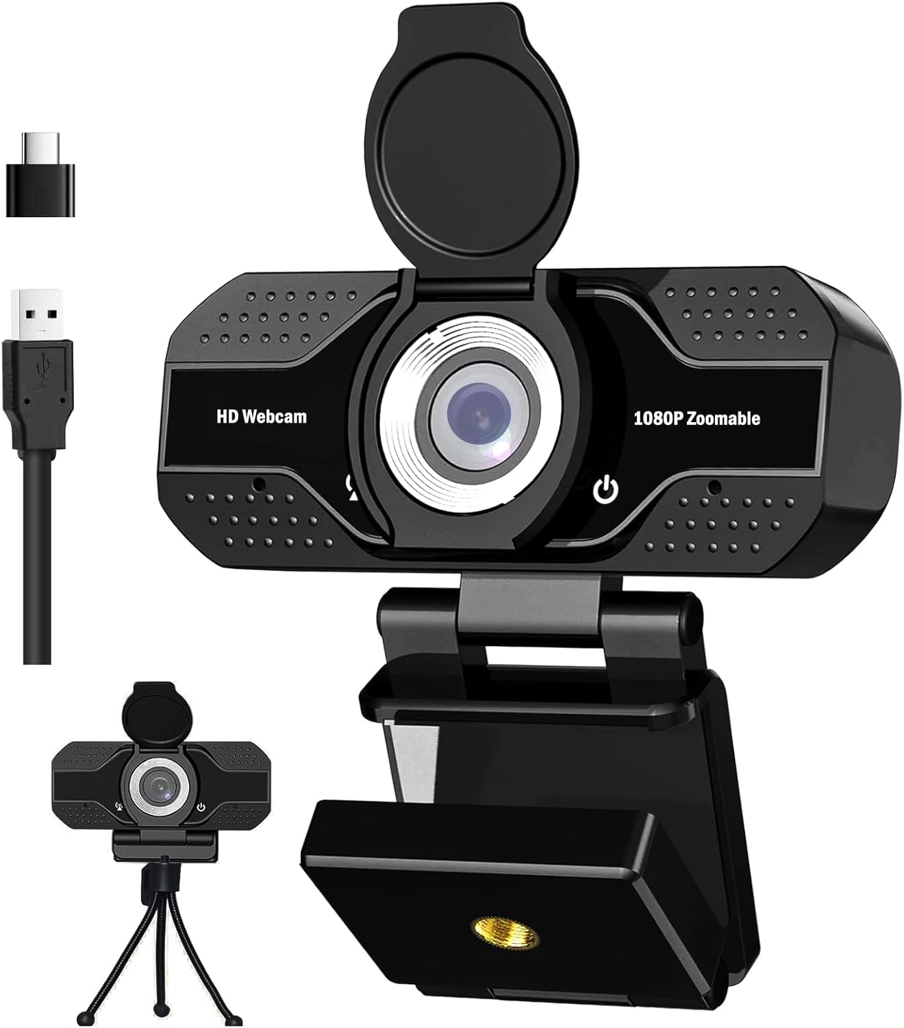 YOUPECK 1080P HD Webcam with Microphone, Noise Cancellation, Privacy Cover, Wide-Angle Lens, Auto Light Correction