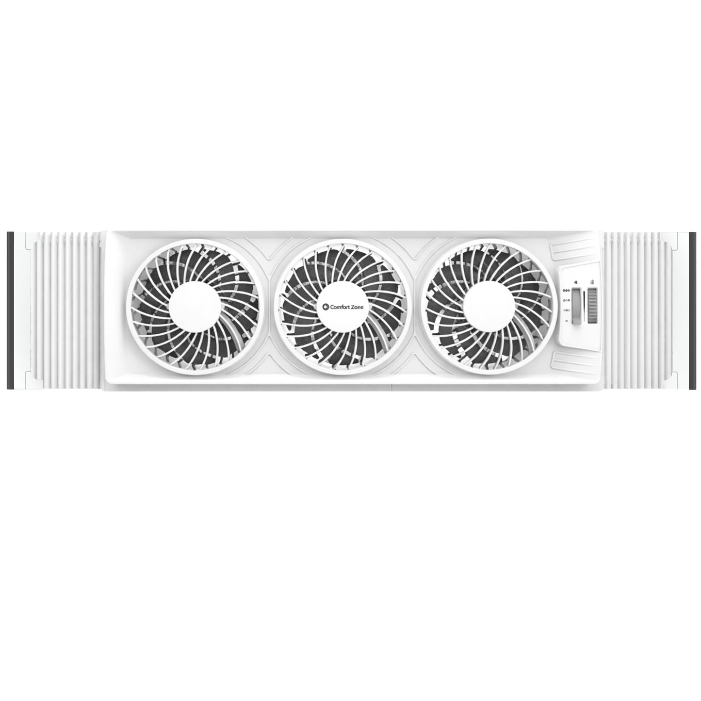 Comfort Zone Triple Window Fan with Adjustable Thermostat | 3-Speed High-Velocity Cooling | Horizontal or Vertical Manual Control | Fits Double Hung Windows (Min 25" x 8") | Fully Assembled | White