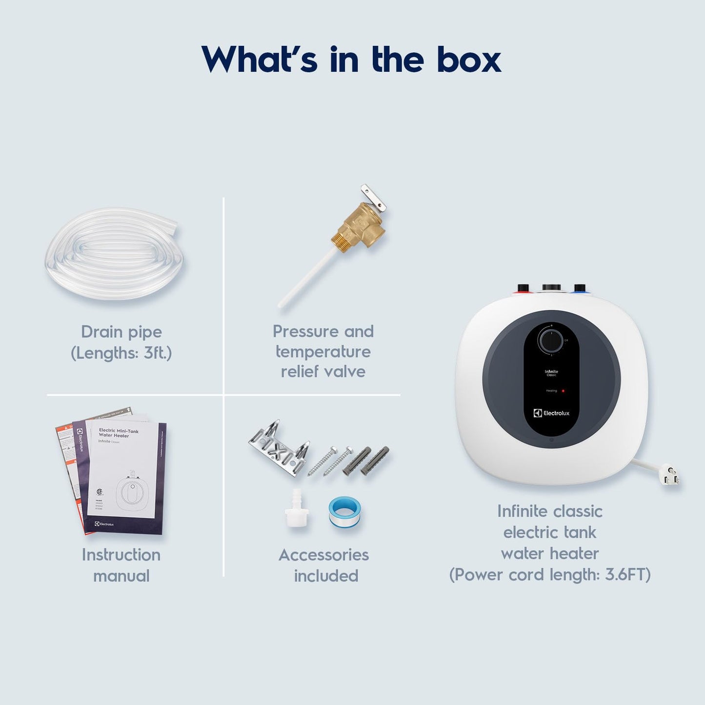 Electrolux 2026 Early Release Mini Tank Water Heater Electric, 2.5 Gallon Under Sink Water Heater for Point of Use On Demand Hot Water, Shelf Wall or Floor Mounted