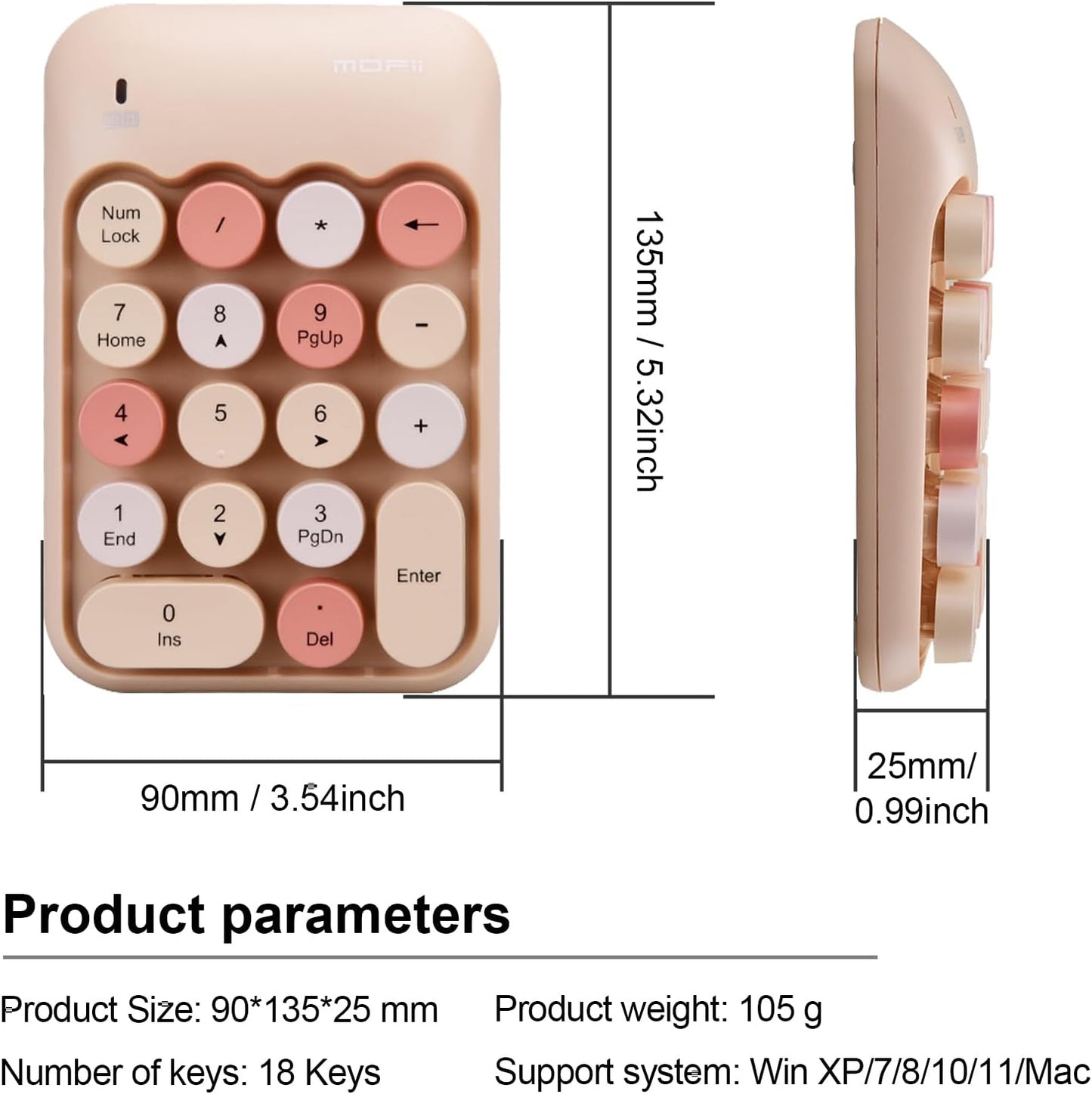 Lomiluskr 2.4G Accounting Wireless Numeric Keypad with USB Receiver, Cute Colorful Round Keycaps, Portable Financial