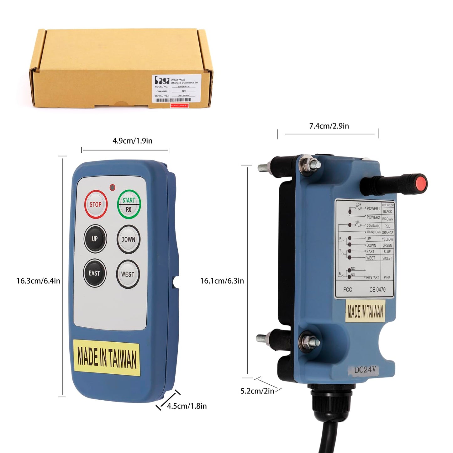 SAGA-L6 Mini Wireless Crane Remote Control 2 Transmitters 12-24V Receiver
