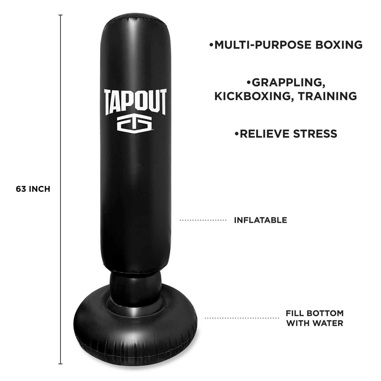 TAPOUT 63-Inch Inflatable Punching Bag, Freestanding, for Boxing, MMA, and Fitness