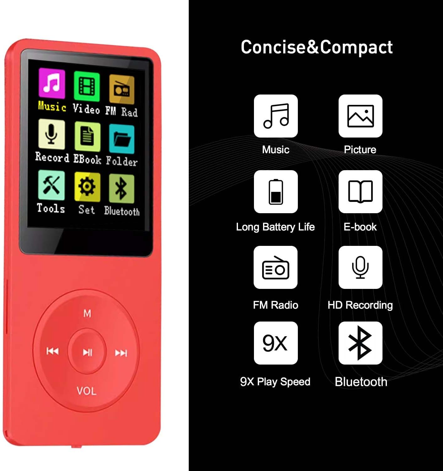 arungo MP3 128GB 5.2 1.8 inch Player with Bluetooth Portable HiFi Lossless Sound Mini Music Player Voice Recorder
