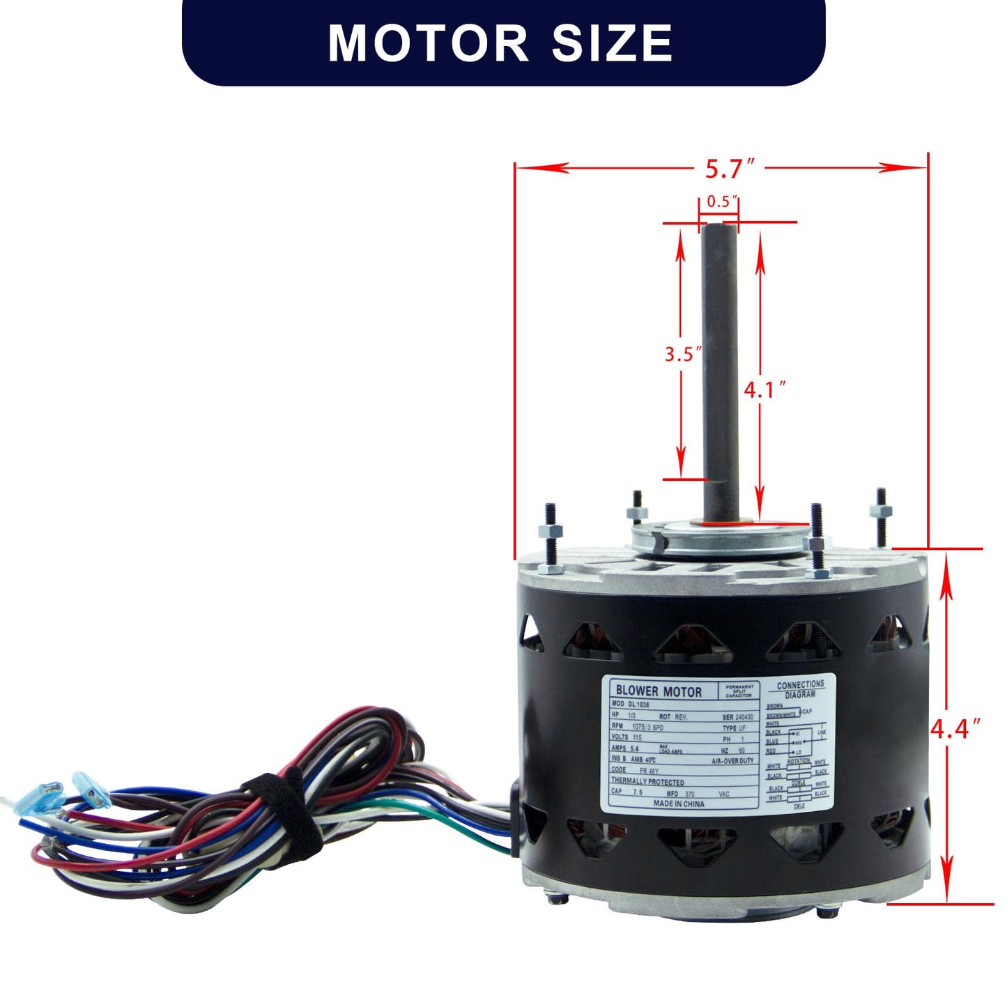 SEAHEE DL1036 Blower Fan Motor,1/3 HP, 1075 RPM, 3 Speed, 115V, Compatible w/A.O. Smith, Fasco, GE, Emerson & Dayton,DL1036 Model,48 Frame Motor