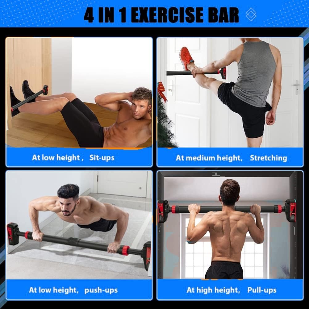 Garvee Pull Up Bar for Doorway - Adjustable No Screws Chin Up Bar for Home Gym, 440 LBS Max Load, with Level Meter & Anti-Slip Design for Strength Training,Red