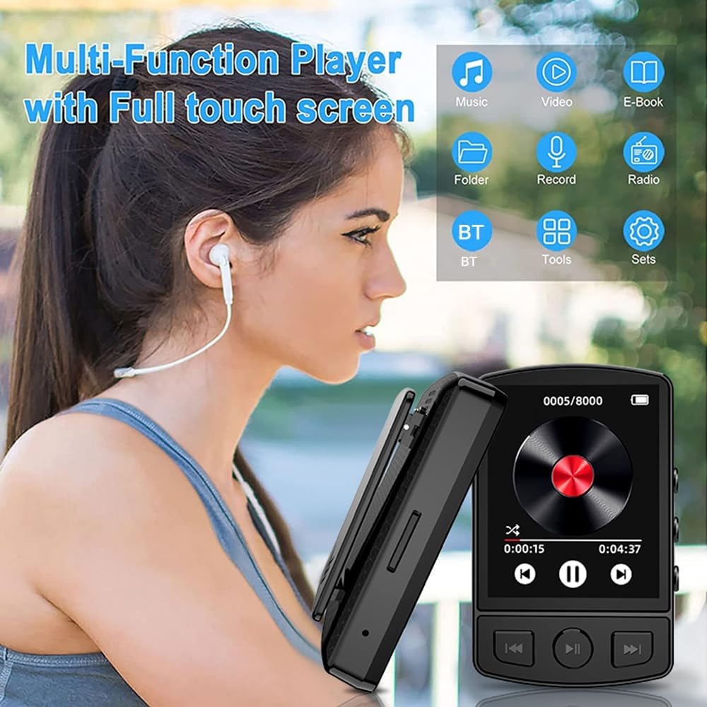Wisoqu MP3 BT5.2, 30H (8GB) Player, Portable Lossless Music Player with Digital Screen, Speaker, FM Radio, E Book