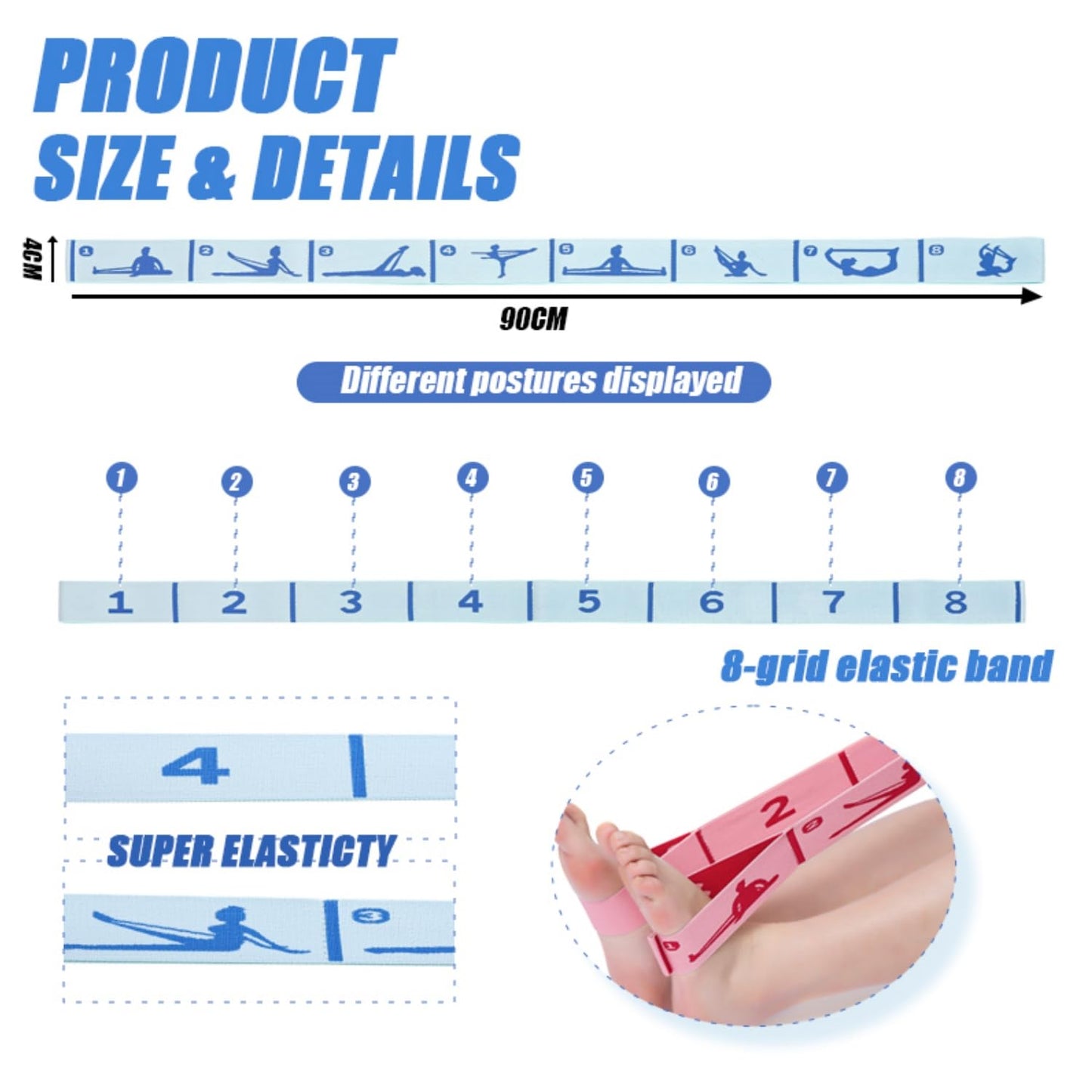 Elastic Yoga Stretching Strap with Loops, CEILIWEN Stretch Straps for Physical Therapy, Pilates Stretch Band, Elastic Exercise Bands, Leg Stretching Strap, Stretch Resistance Bands for Exercise