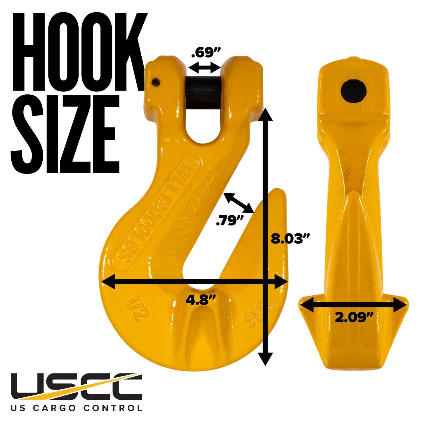 US Cargo Control 1/2 Inch Clevis Grab Hooks (4-Pack), G80 Chain Hooks, 12,000 LBS Working Load Limit, Chain Clevis Hooks for Lifting, Hauling, Towing, Trailers, & Chain Binders