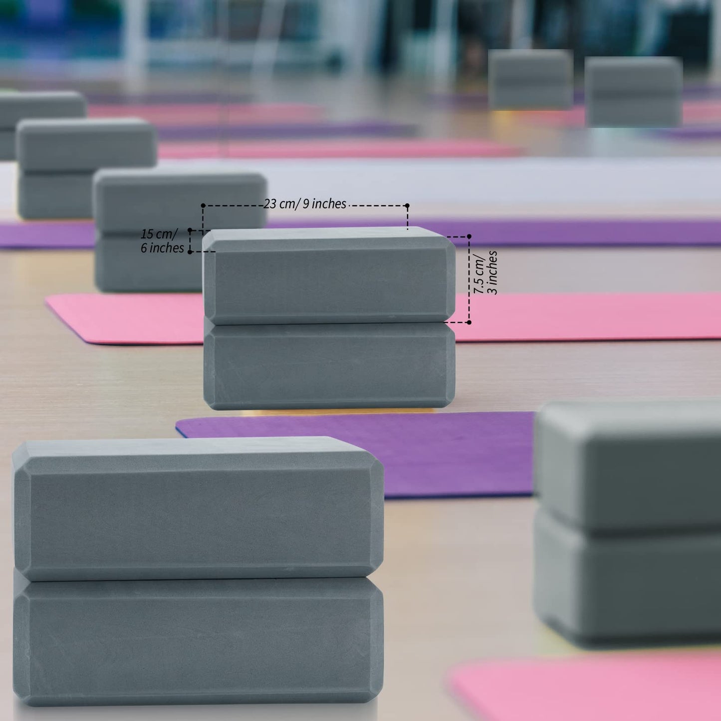 4 Pcs Yoga Blocks Soft EVA Foam Supportive Yoga Brick Non Slip Exercise Block Equipment for Pilates Exercise Workout Meditation Supplies, Grey, 9 x 6 x 3 Inches
