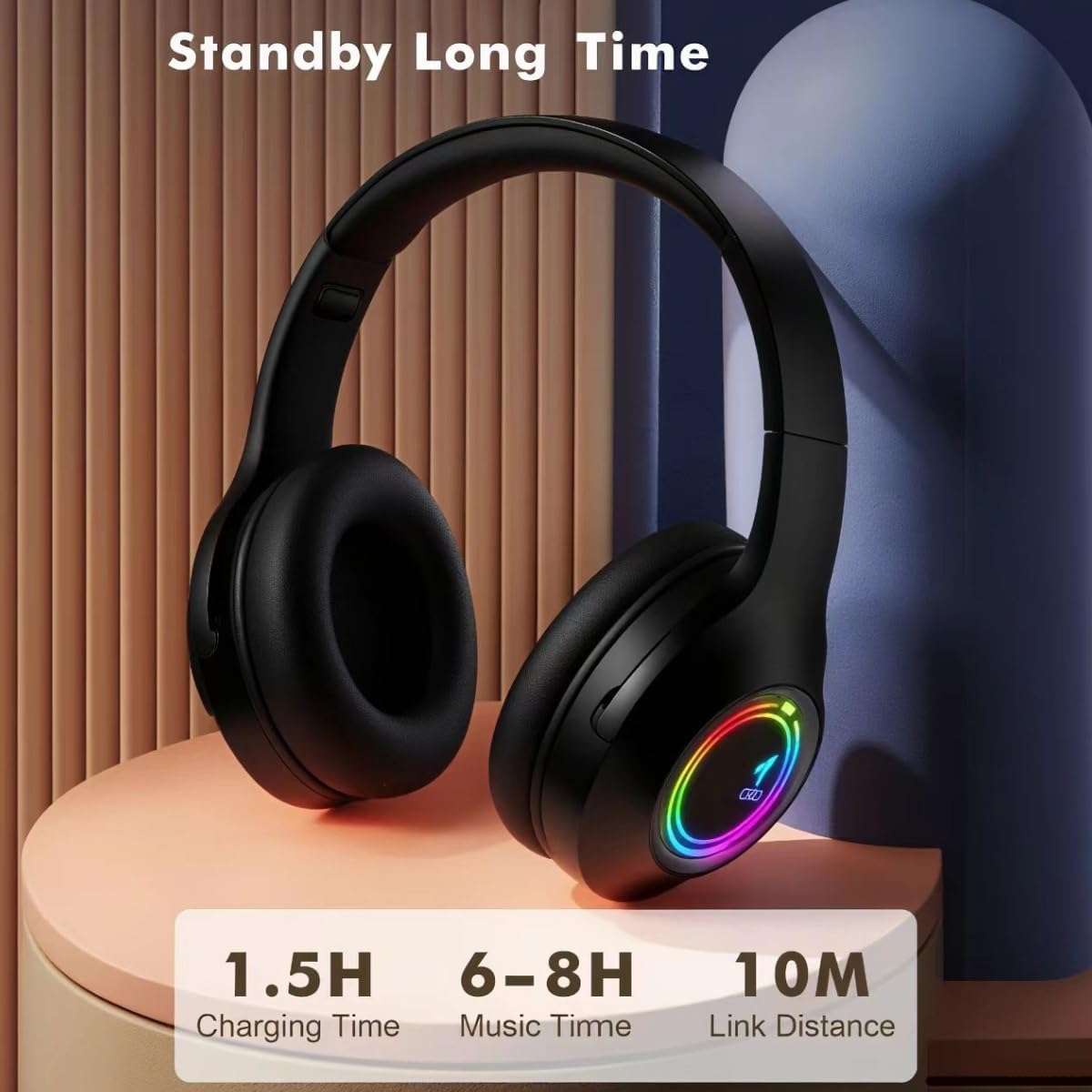 MGHOAQFRS Headset Bluetooth Headphones Over Ear,Wireless Headphones Low Latency, Hands-Free Calls, Noise Reduction