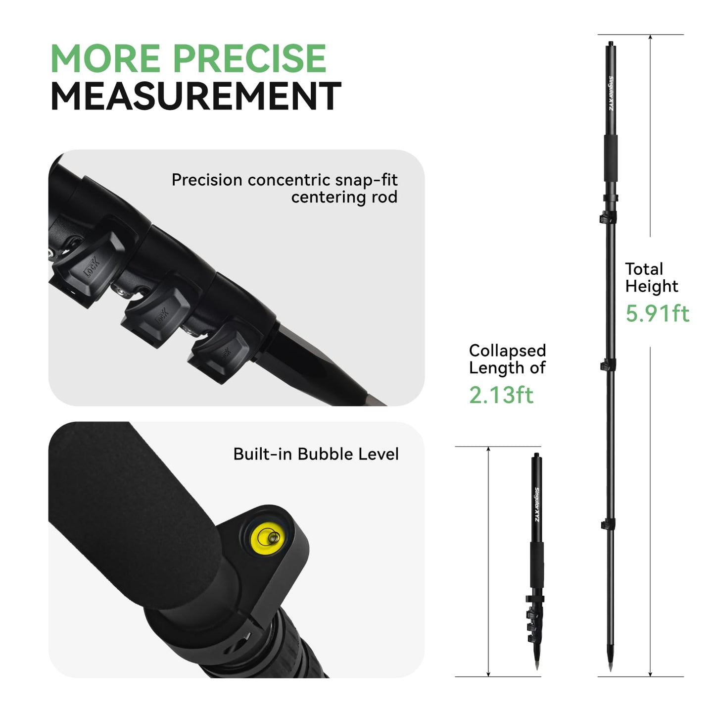SingularXYZ Aluminum GPS Rover Rod Telescopic Survey Pole for Land Surveying & Engineering – RTK GPS/GNSS Accessory for Surveying and Measuring Poles(5.91ft/1.8m)