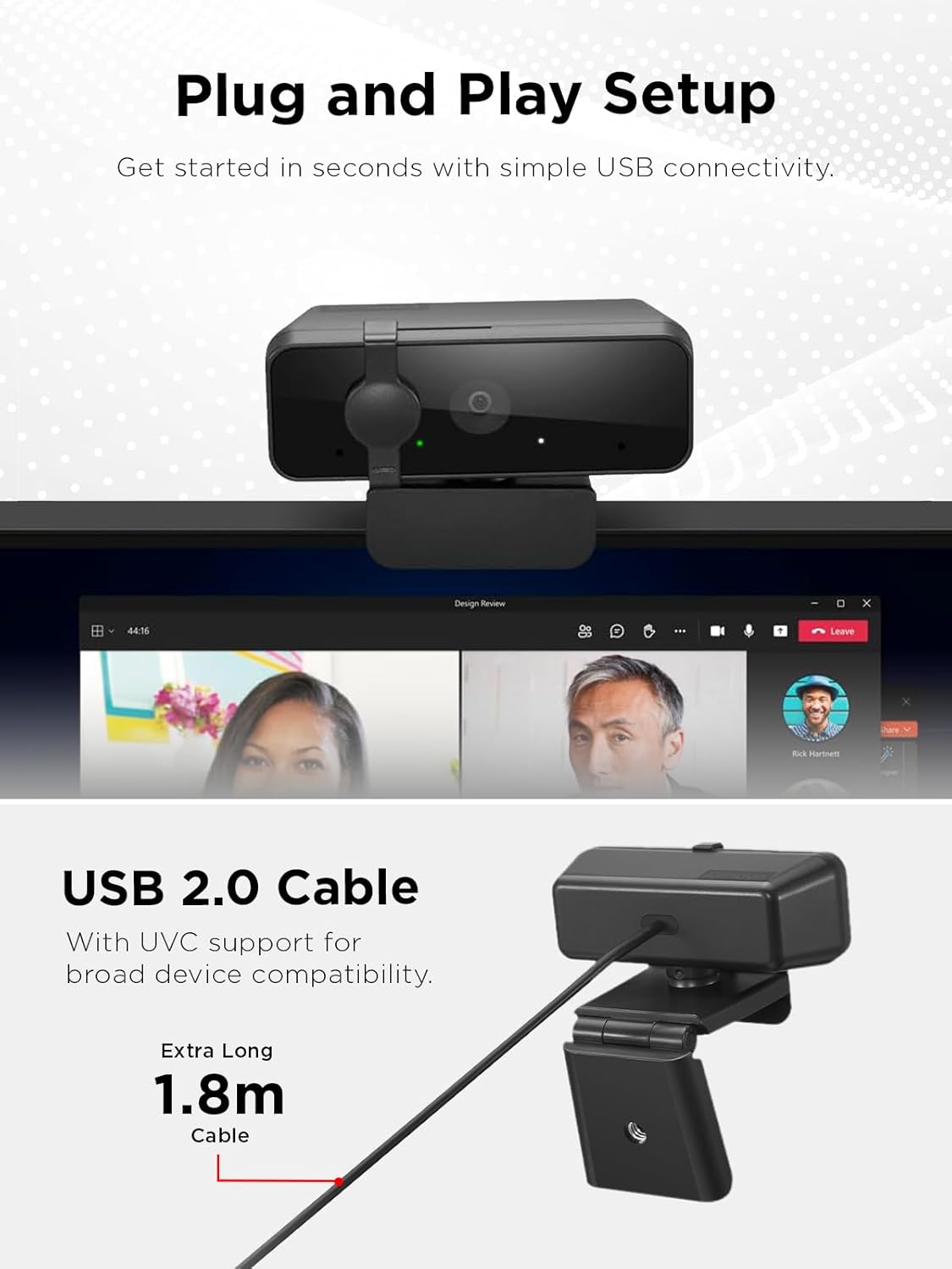 2, 1080p, 85 30 Lenovo Essential FHD Webcam Gen Full HD, Dual Microphones, Degree FOV, fps, USB-A Connection, Bulit