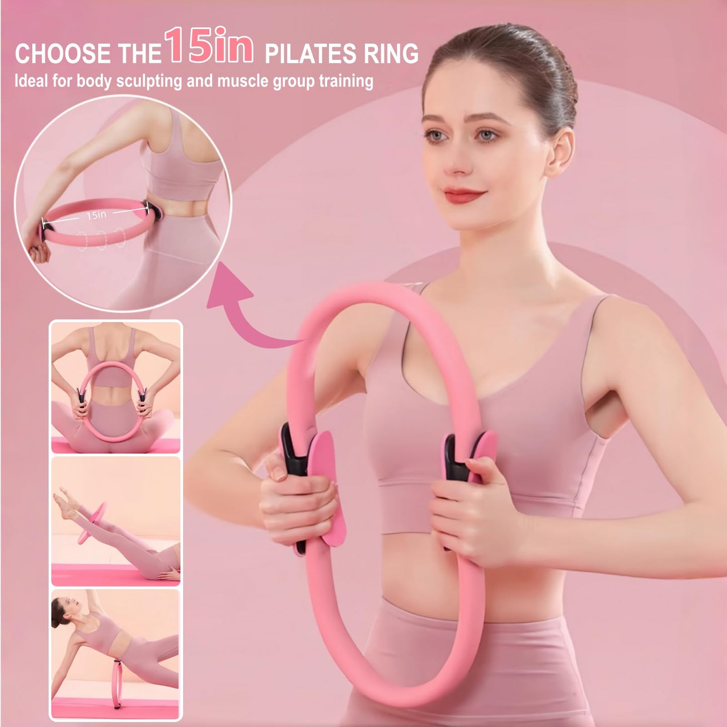 Pilates Equipment, Pilates Kit for Home Workouts, Pilates Essentials Kit for Women, Home Pilates Kit with Pilates Ring and Ball Set, Booty Bands, Figure 8 Resistance Band, Yoga Band (Pink for Mother)