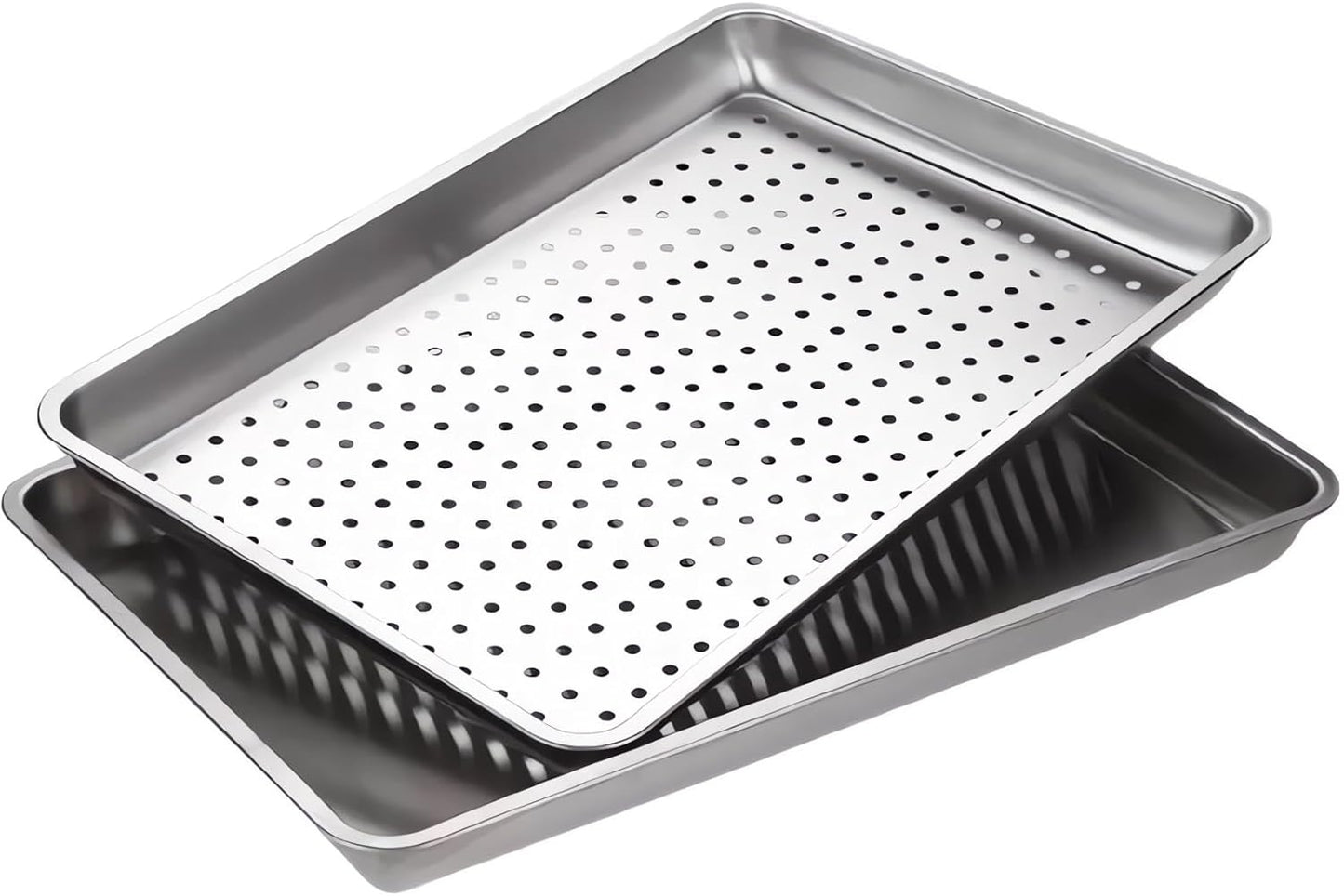 Regine Switzerland Extra Large 304 Stainless Steel Baking Pan Set - 2-Pack Non-Toxic Bakeware | Solid & Perforated Pans