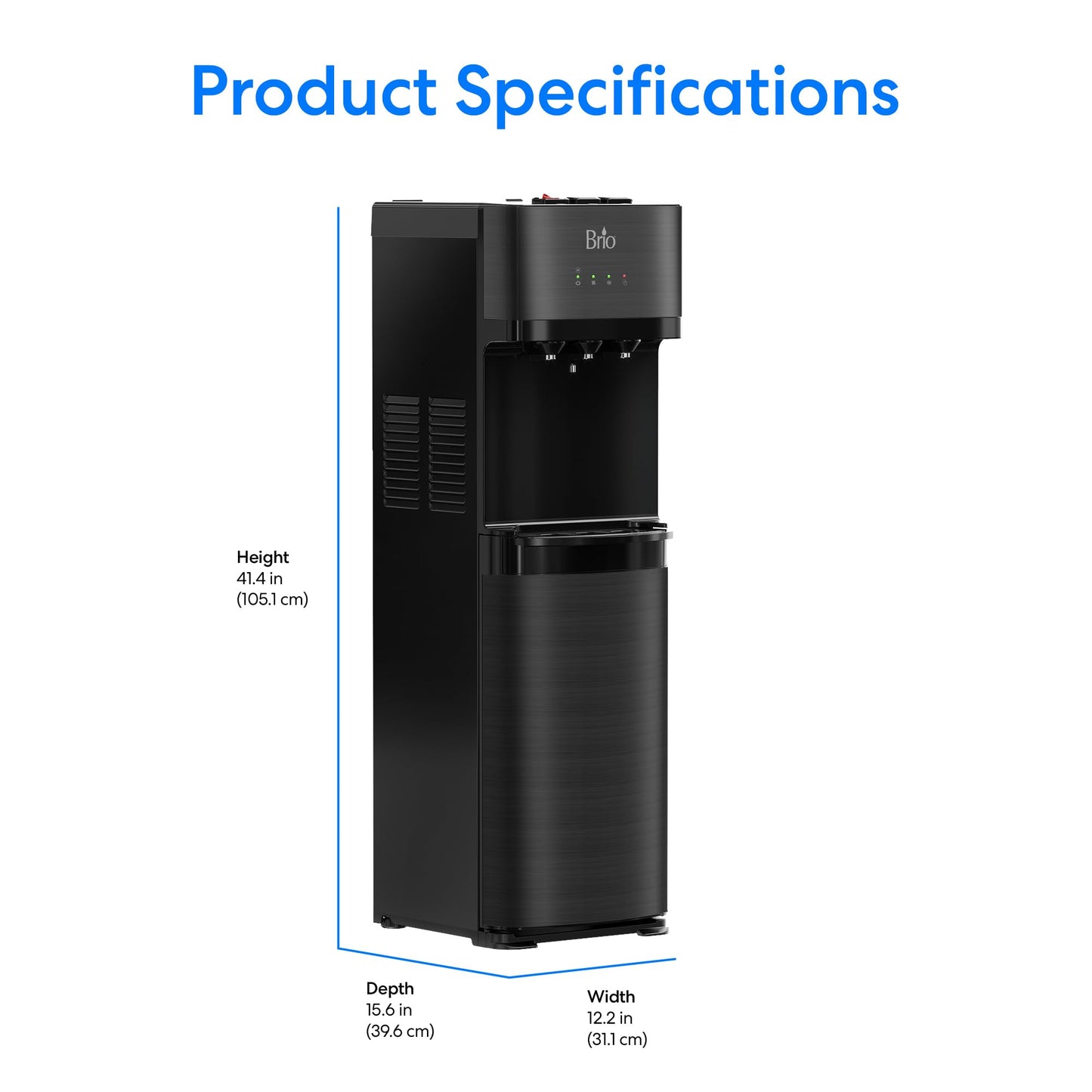 Brio Self Cleaning Bottom Loading Water Cooler Water Dispenser – Black Stainless Steel - 3 Temperature Settings - Hot, Room & Cold Water
