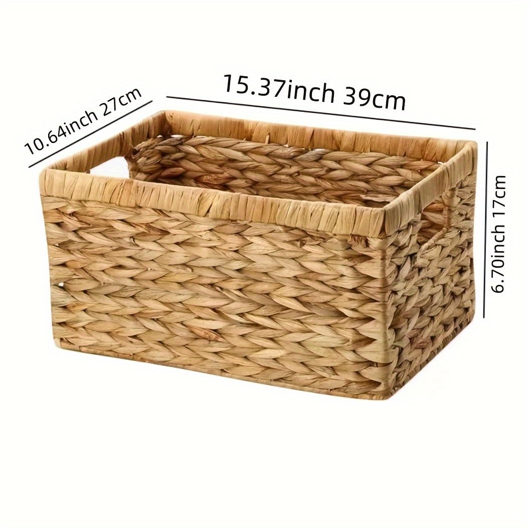 Xemussa Woven Storage Basket for Living Room, Woven Basket with Handles, Rectangle Basket for Bathroom, Laundry Basket, Hamper for Clothes, Storage Basket for Toys, 1 Pack L