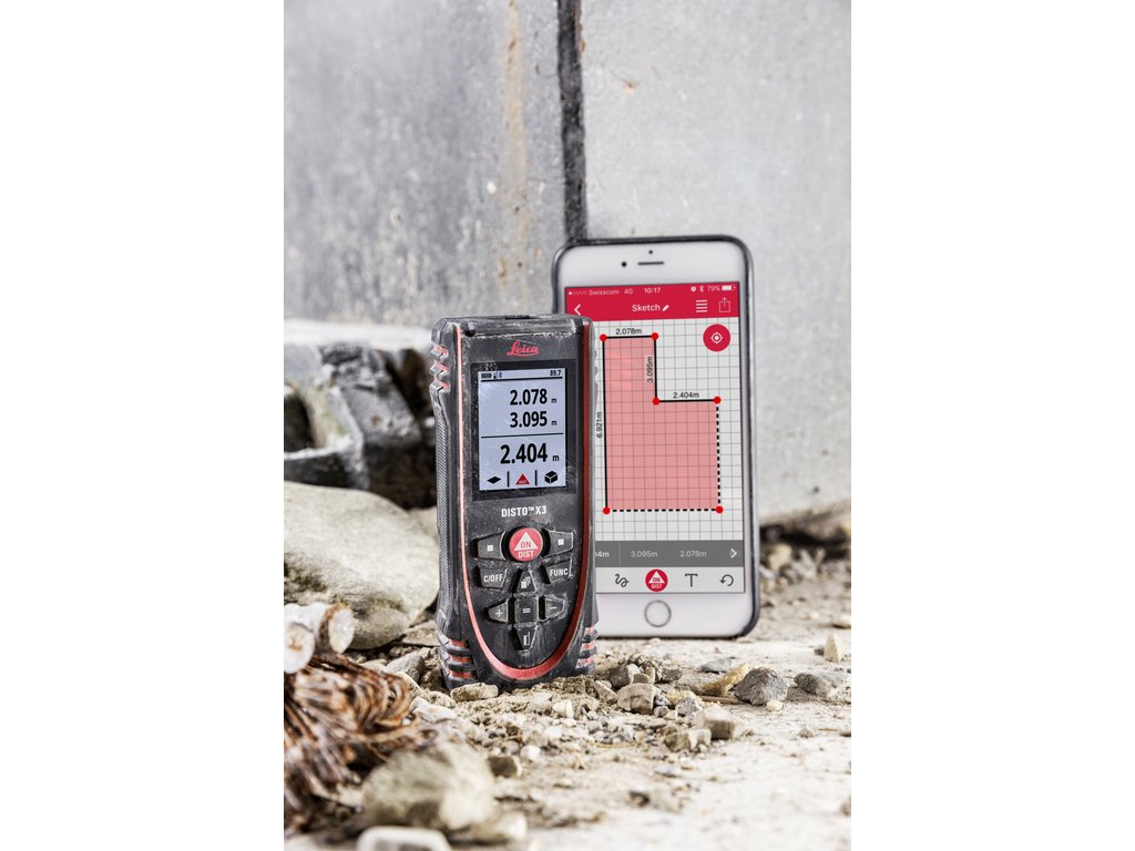 Leica Disto X3 - Range 500ft, Bluetooth, Smart Horizontal, Add/Subtract, Volume, IP67 Dust, Water, Shock Protection, Intelligent end-piece, Rotaing Display, Hand Loop, Pouch.