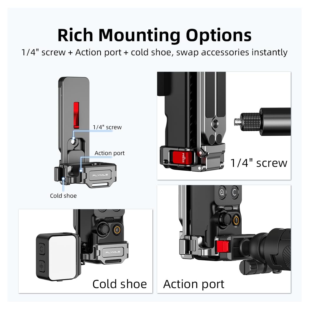 Magnetic Foldable Tripod for DJI Osmo Pocket 4/3 Accessories, Adjustable Aluminum Alloy Expansion Stand with Hidden Mantis Hook, Cold Shoe and 1/4" Screw Holes, Desktop Handheld Hanging Vlog Mount