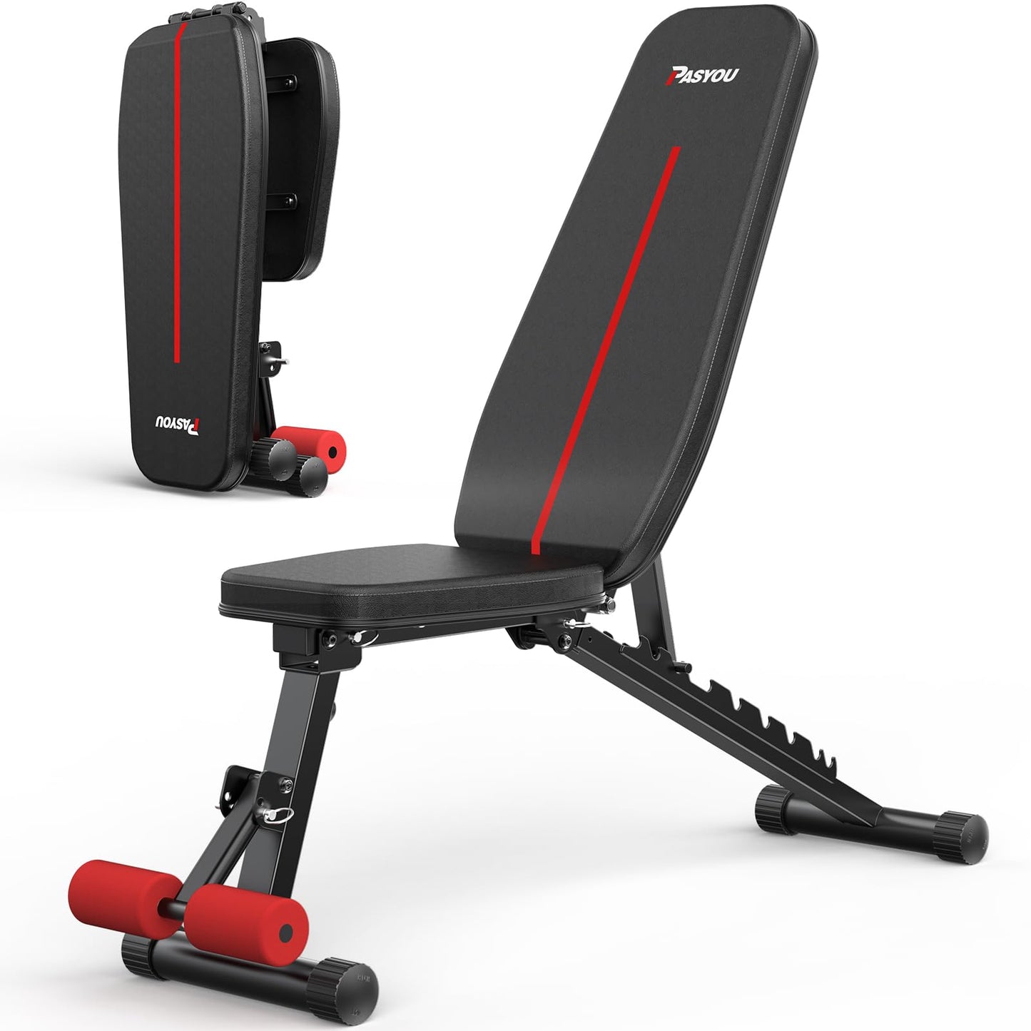 PASYOU Adjustable Weight Bench for Home Gym, Foldable Workout Bench with Incline & Decline Positions, Compact Full Body Strength Training Bench