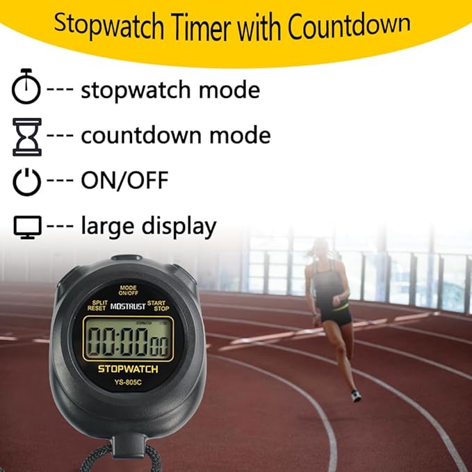 Digital Simple Stopwatch Timer, Single Lap Stopwatch Countdown Timer with On/Off, AAA Battery(Included) Stopwatch for Kids Students Coaches (Black)