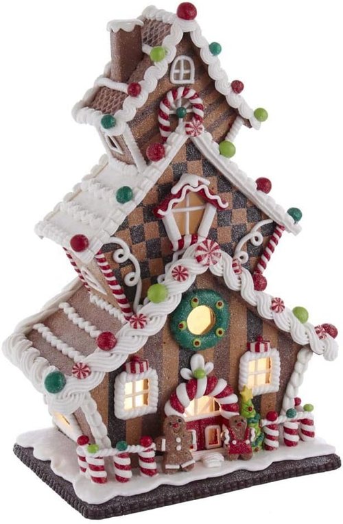 Kurt S. Adler 13-Inch LED Gingerbread Cookie House - 3-Layered Holiday Decor (GBJ0016)
