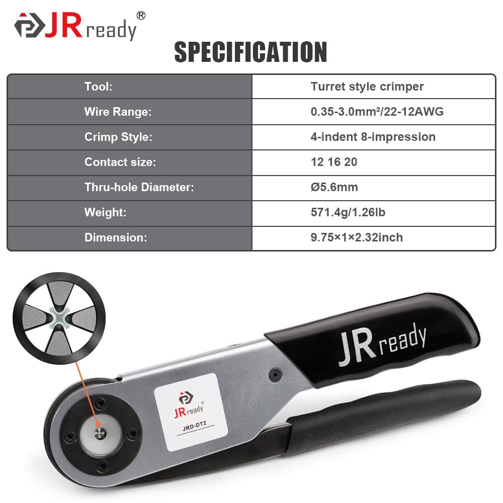 JRready ST6437 Deutsch Connector Kit, DT DTM Connectors 2 3 4 6 8 12 Pin with Turret Style Crimping Tool, Size 16 20 Solid Pins Wire Gauge 14-22AWG, 14AWG Yellow Seals and Removal Tools