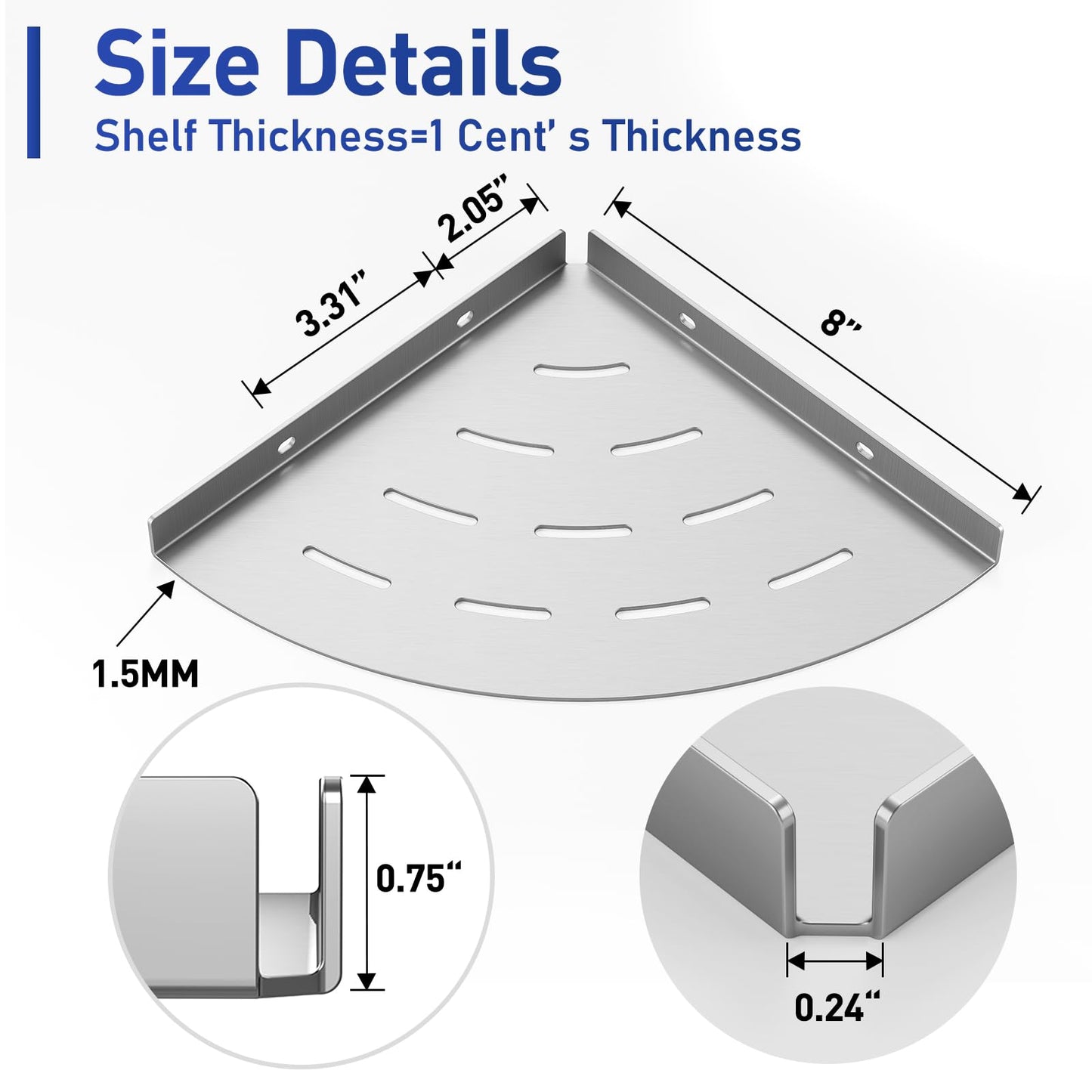 LFBA 2 Pack Corner Shower Shelves Load Capacity 40 lbs 304 Stainless Steel Shower Corner Shelf Will not Rust 8in Shower Shelf for Inside Shower Brushed Nickel Drilling Installation
