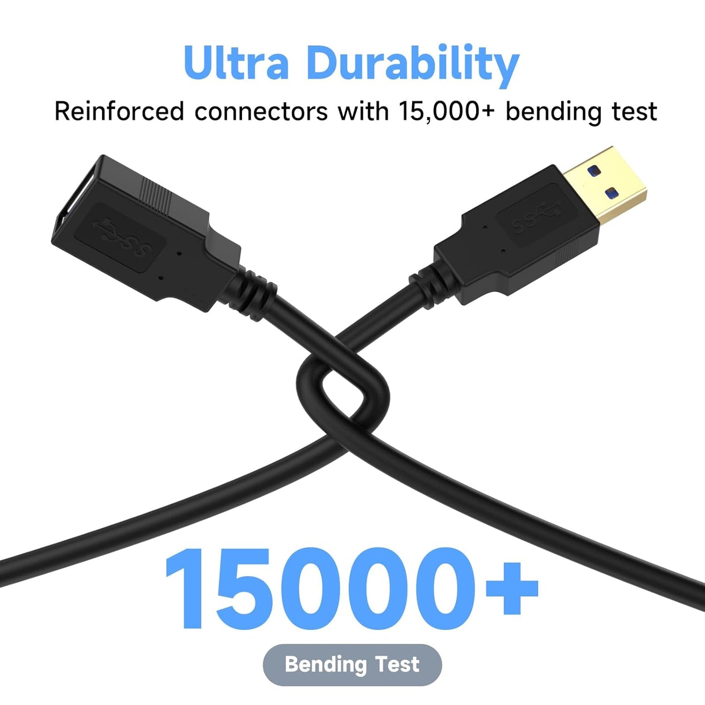 Qxcynsef 3.0 15 FT,5Gbps More,Black,15FT USB Extension Cable High Speed Data Transfer Extra Long A Male to A Female