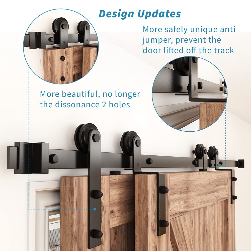 ZEKOO 9FT Single Track Bypass Sliding Barn Door Hardware Kit for Double Doors, Bypass Barn Door Hardware, Flat Track Roller, Low Ceiling (9FT)