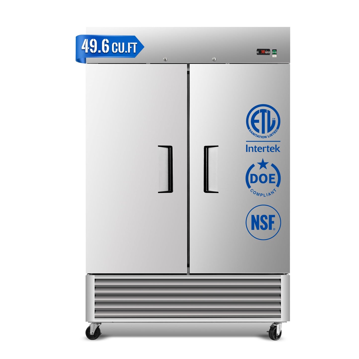 54" W Commercial Freezer, ETL Certified 49.6 Cu.ft Stainless Steel Reach-in Upright Freezer,Auto Defrost,Digital Temperature Control (-10°F to 10°F) Used to Restaurant,Bar,Shop