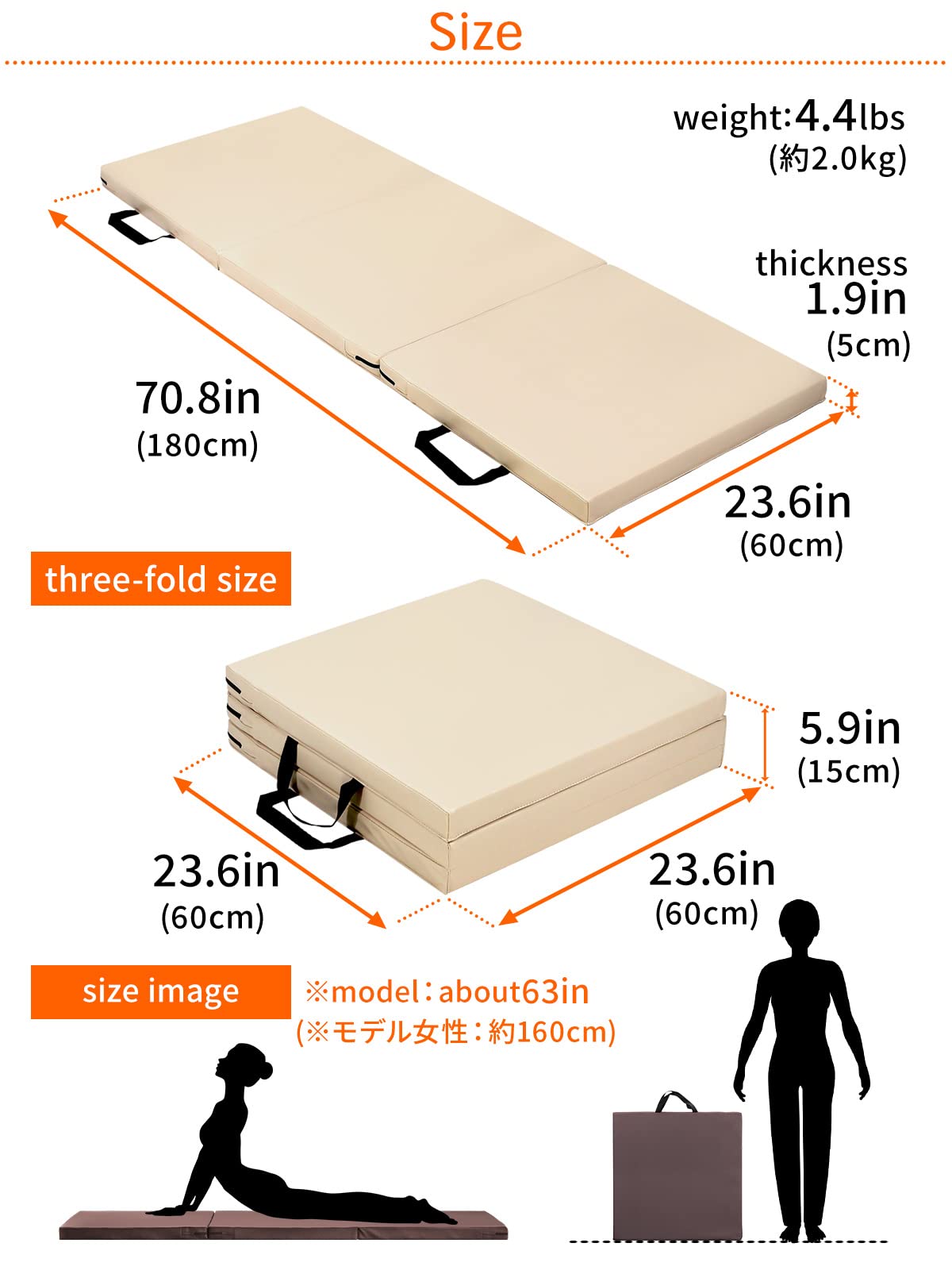 KaRaDaStyle Gymnastics Mat Folding Stretch Mats 71"x24"x2" Exercise Muscle Training Children Play Horizontal Bar Mat Yoga Sports Soundproof Home Use (Greige)