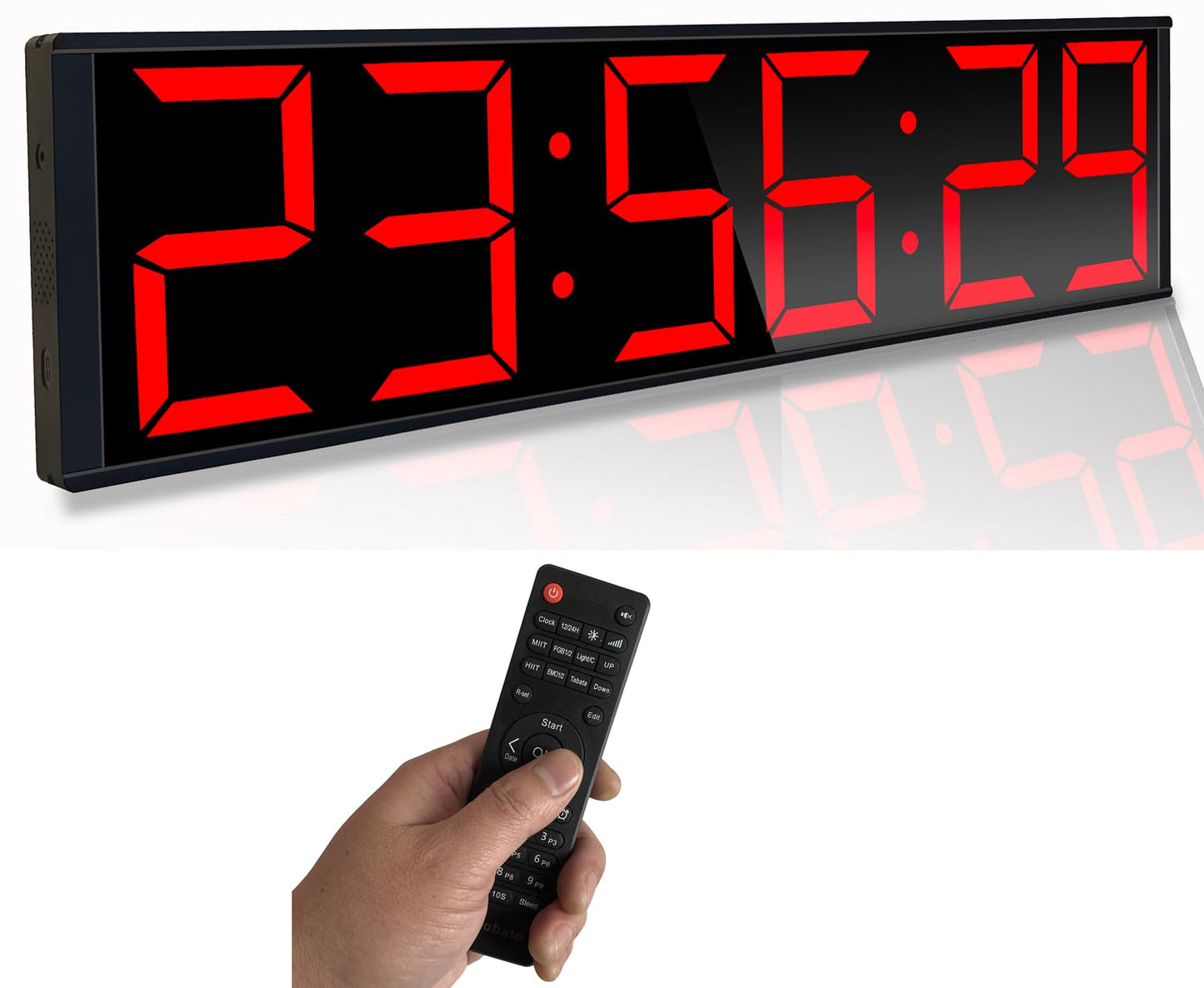 Boyiit 26'' Extra Large Home Gym Timer Clock, Programable Workout Interval Timer, Digital Wall Clock, with 7-Color Night Light, 8 Alarm Clocks, Calendar/Temperature, Countdown & Stopwatch (Red)