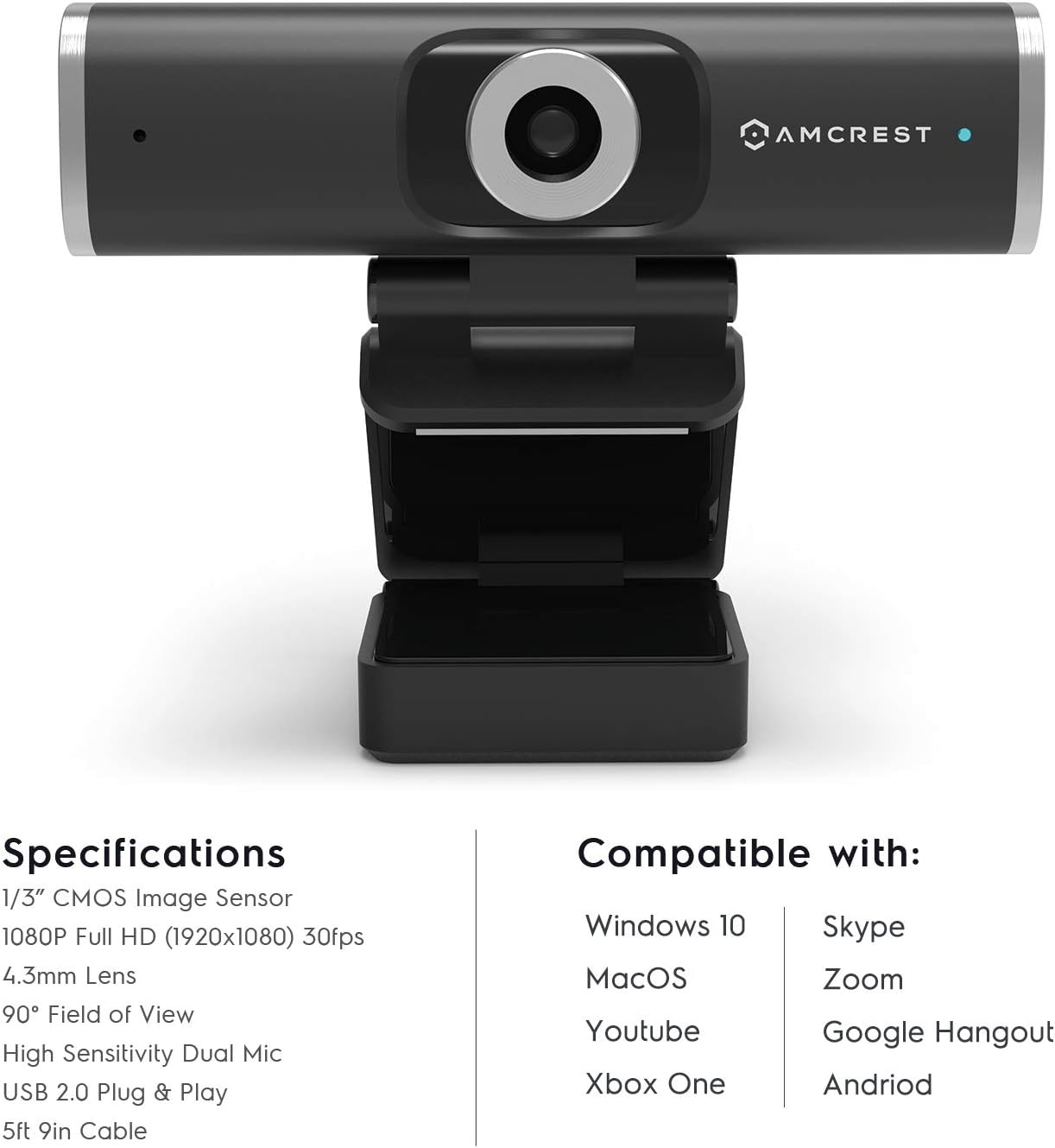 Amcrest 1080P (AWC195-B) Webcam with Microphone for Desktop, Web Cam Computer Camera, Streaming HD USB Web Camera