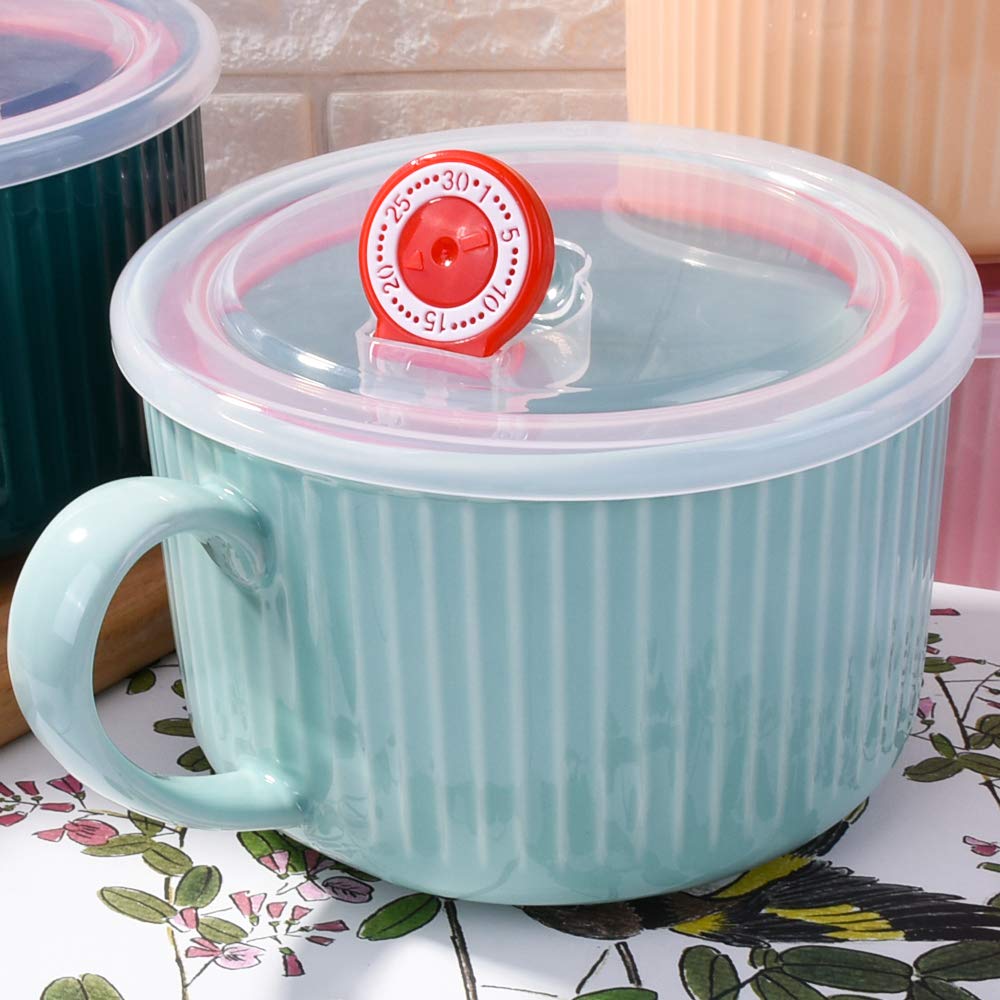 LMRLCS Microwave Ramen Bowl with Handles 30.4 oz Noodle Bowls with Lid and Chopsticks Dishwasher Safe for Noodles Soup and Cereal Blue