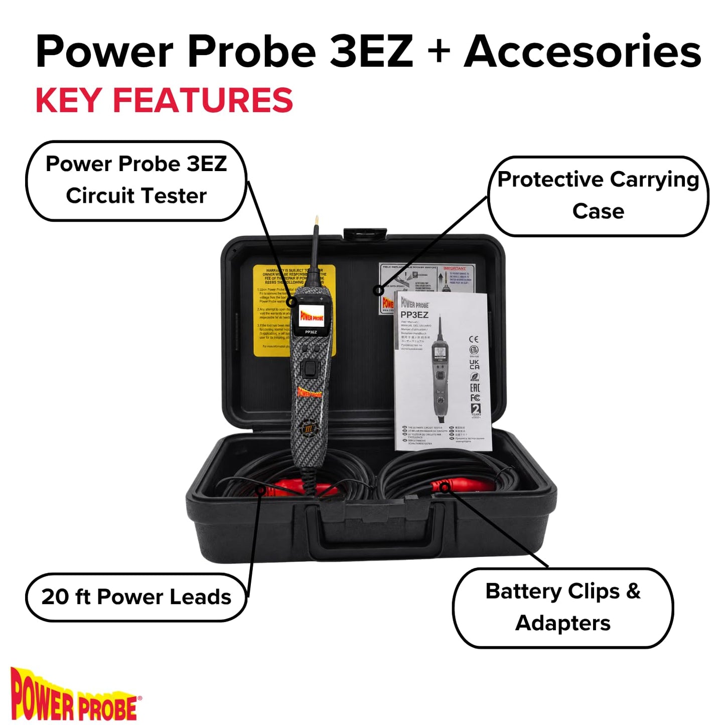 Power Probe PP3EZCARBAS Circuit Tester with Learning and Diagnostics Mode for Easy Automotive Electrical and Component Testing for 12 to 24 Volts Electrical Systems