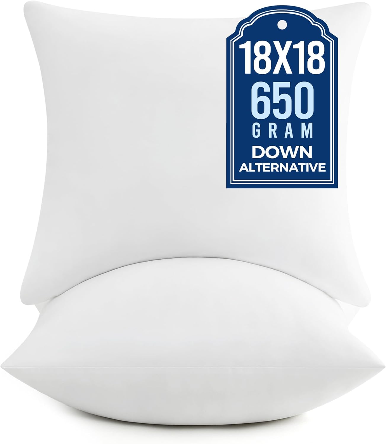 Puredown® 18x18 Pillow Inserts - Fluffy Plush Down Alternative Throw Pillows | Set of 2 for Couch & Home Decor