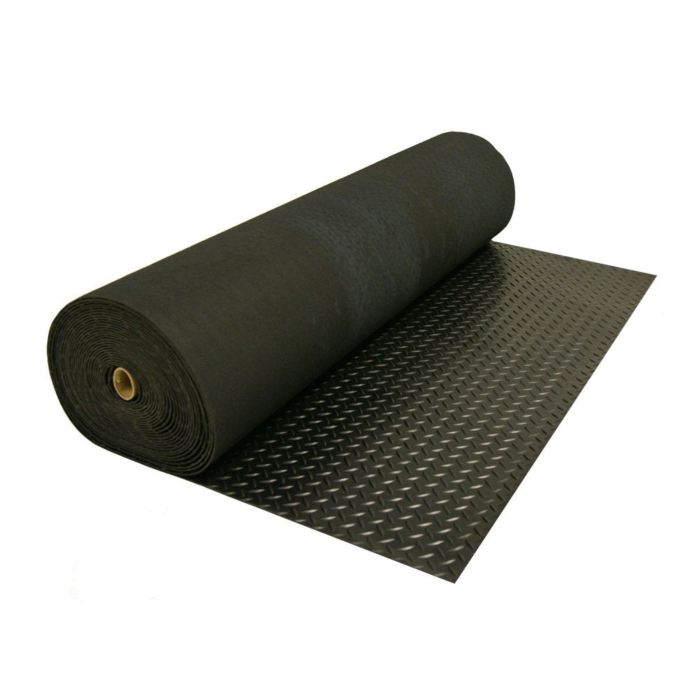 Rubber-Cal Diamond-Plate Rubber Flooring Roll - 3 mm x 4 ft x 2 ft Roll - Black