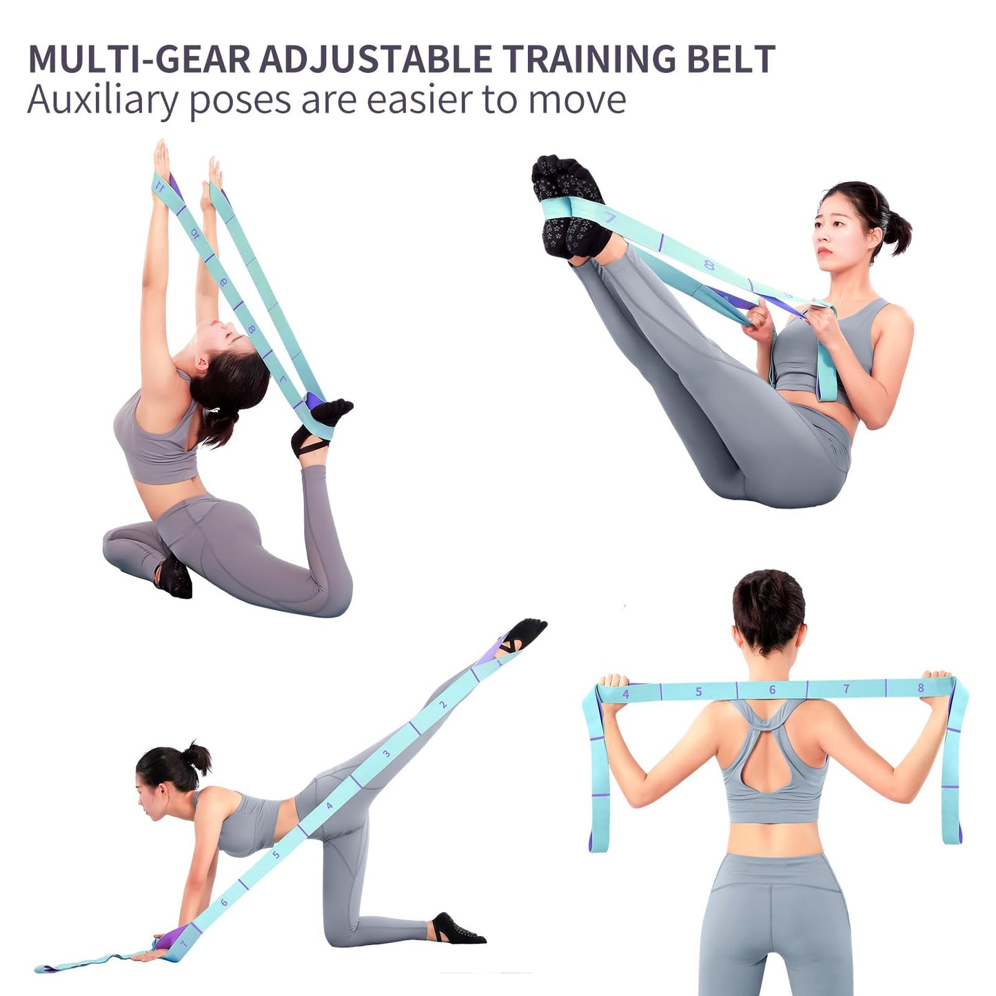Elastic Stretching Strap with 11 Loops, Adjustable Yoga Strap for Stretching, Physical Therapy, Pilates, Dance, Ballet, Hamstring Stretcher – Non-Slip Fabric Stretch Band for Home Flexibility Workout (Blue)