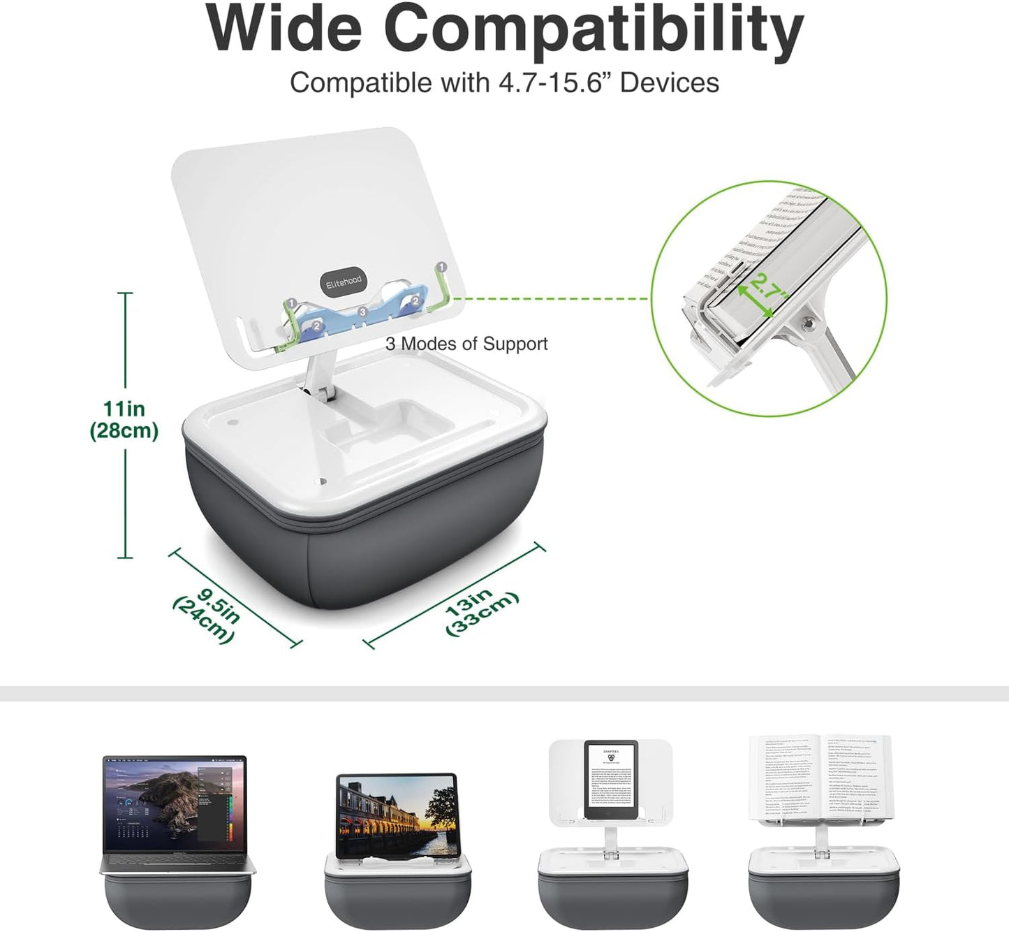 elitehood 4-15.6'' Adjustable iPad Pillow Stand for Lap, Soft Cushion Lap Beanbag Tablet Pillow Stand, Tablet Holder