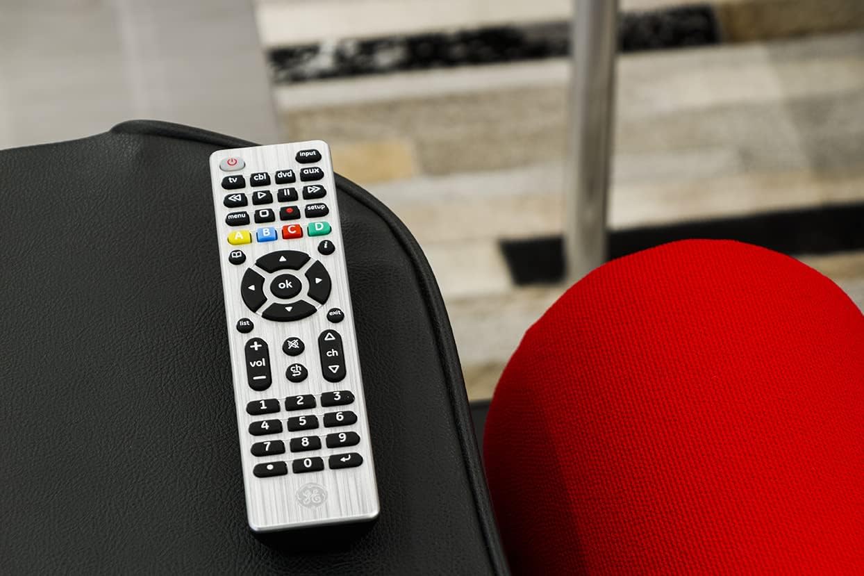 GE 4-Device 33709 Universal Remote Control, Designer Series, Brushed Nickel/Silver