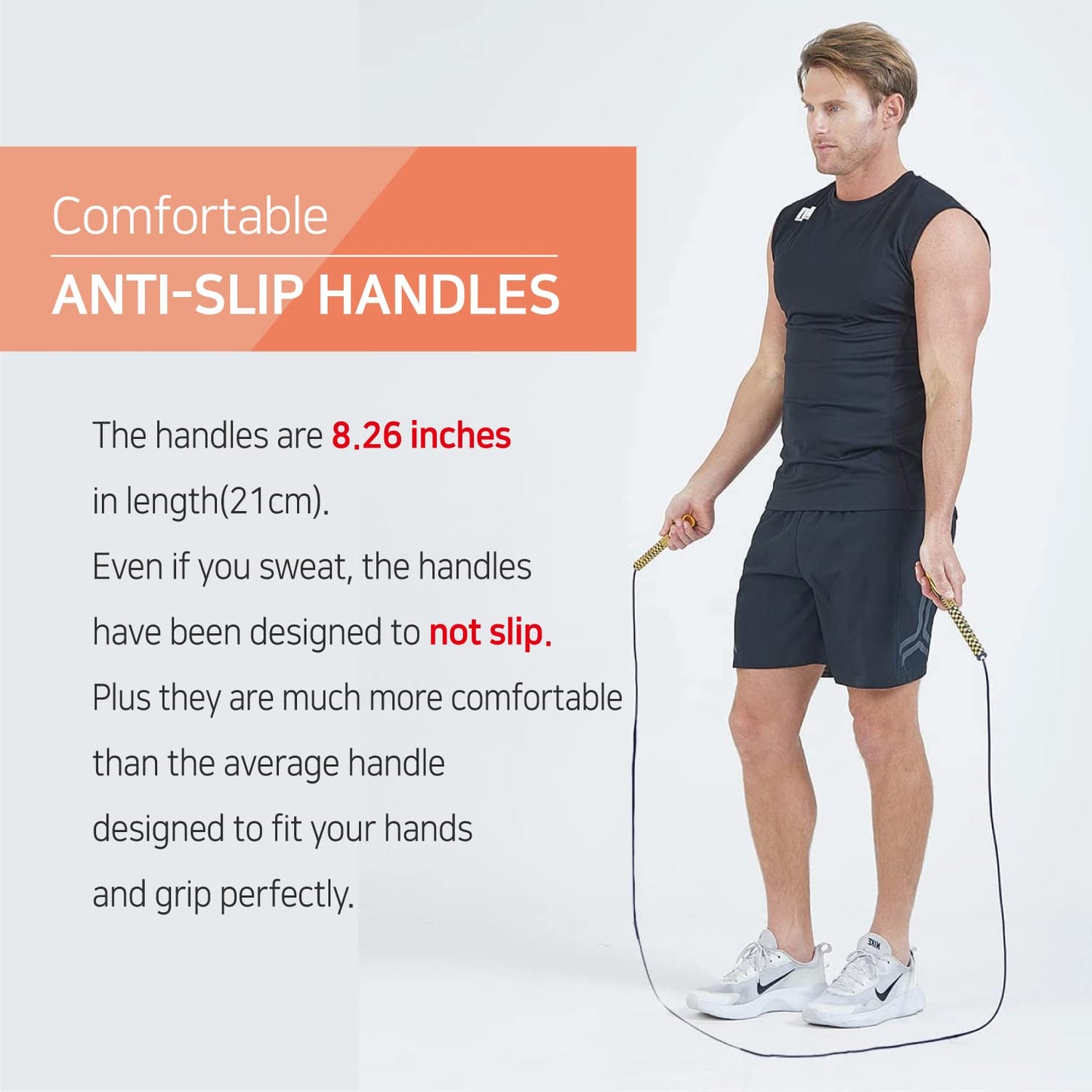 Skipping Jump Rope for Fitness Workout - Light Weight, Adjustable, Tangle Free, Excellent line control for Cardio Boxing, CrossFit, Training Exercise All Ages and Gender ( Special Luxury, KA-220, Made in Korea) (Grey-Red)