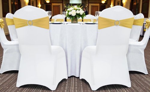MDS Spandex Chair Sashes - Universal Fit Elastic Stretch Bands with Slider Bow for Wedding Decor | Gold - Pack of 150