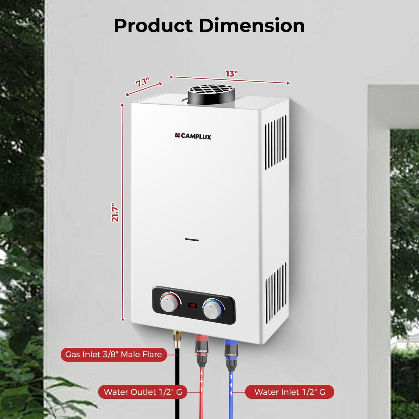 CAMPLUX 2.64 GPM Tankless Propane Water Heater, Portable Water Heater Outdoor with Overheating Protection, for Camping, Cabins, Barns, Easy Installation, 68,000 BTU, BD264