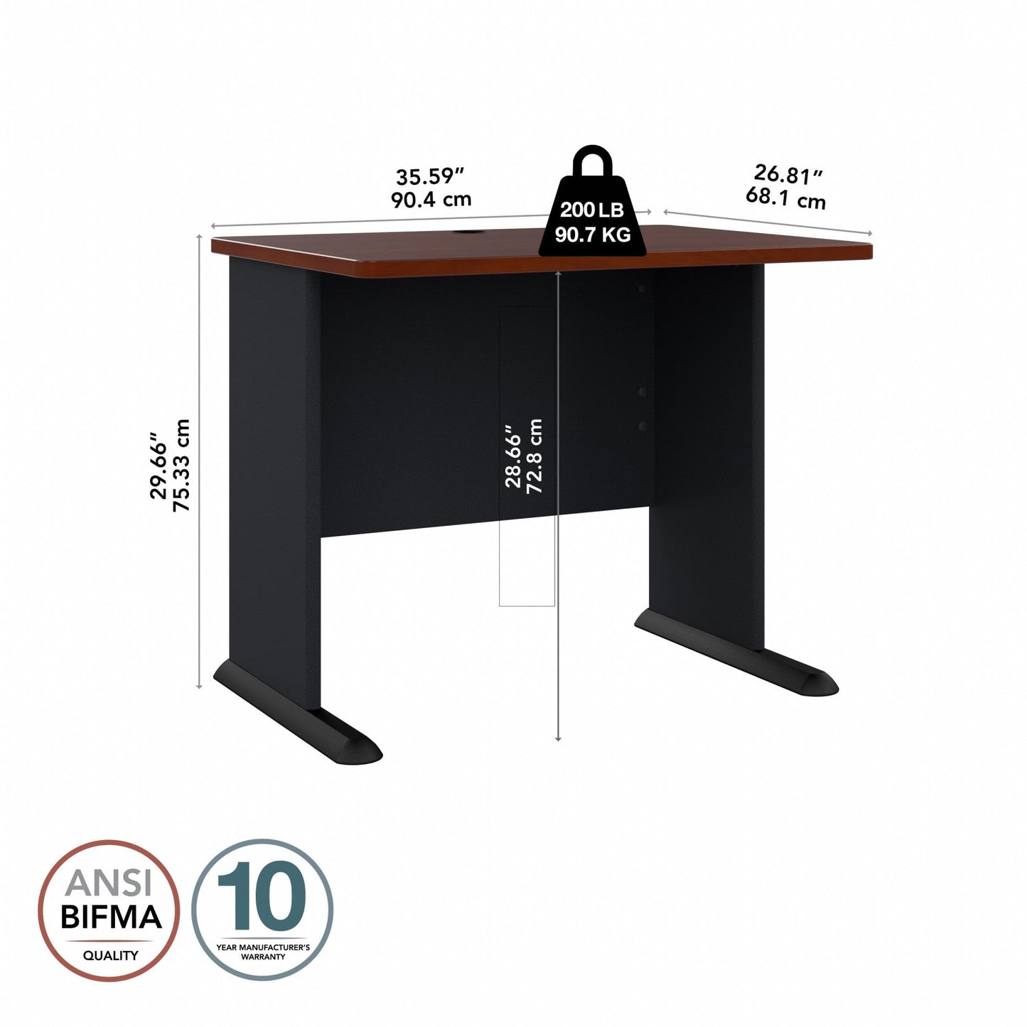 Bush Business Furniture Series A 36W Small Desk in Hansen Cherry and Galaxy, Compact Computer Table for Home or Professional Office